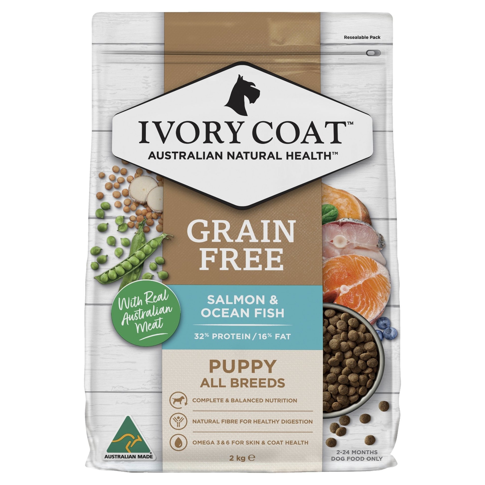 Ivory Coat Grain Free Dry Puppy Food Oceanfish 2kg - Woonona Petfood & Produce