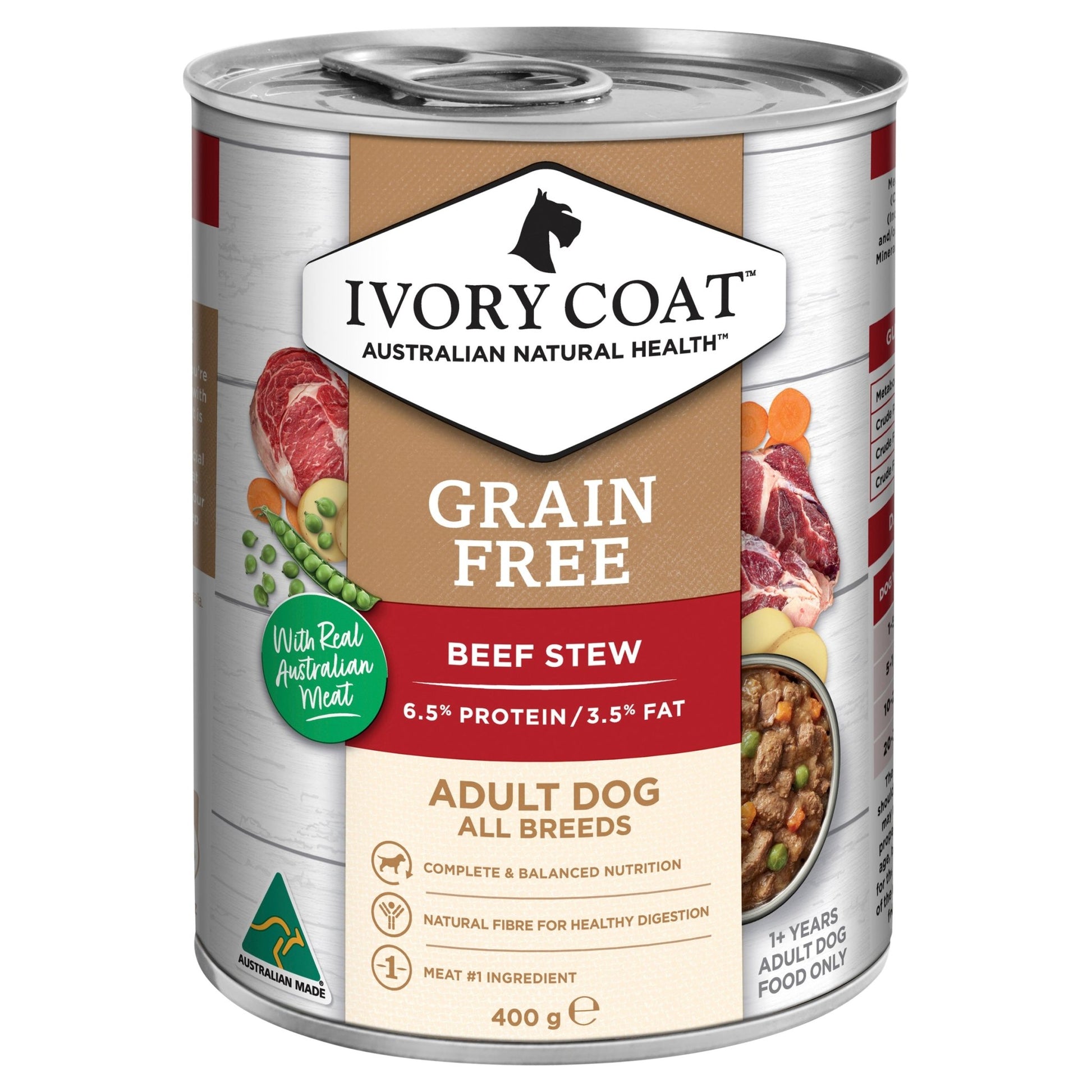 Ivory Coat Grain Free Wet Dog Food Beef Stew 12x400g - Woonona Petfood & Produce