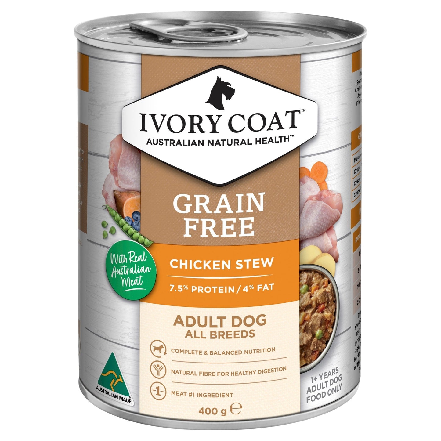 Ivory Coat Grain Free Wet Dog Food Chicken Stew 12x400g Cans - Woonona Petfood & Produce