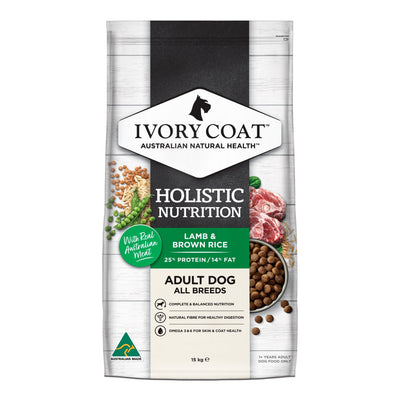 Ivory Coat Holistic Nutrition Dry Dog Food Adult Lamb and Brown Rice 15kg - Woonona Petfood & Produce