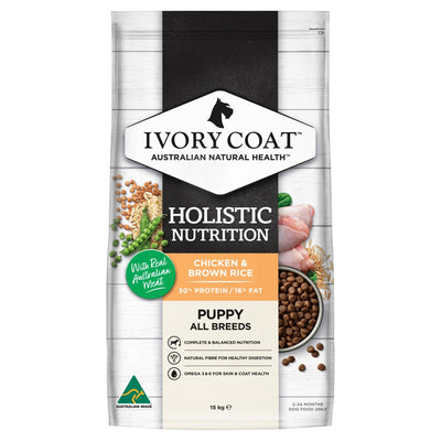 Ivory Coat Holistic Nutrition Dry Dog Food Puppy Chicken and Brown Rice 15kg - Woonona Petfood & Produce