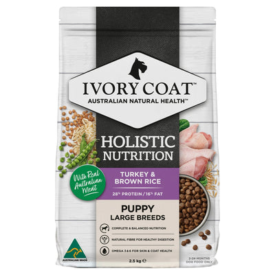 Ivory Coat Holistic Nutrition Dry Dog Food Puppy Large Breed Turkey & Brown Rice - Woonona Petfood & Produce