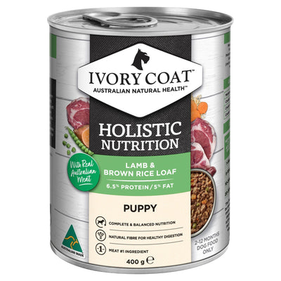 Ivory Coat Holistic Nutrition Wet Dog Food Puppy Lamb & Brown Rice Loaf 400g - Woonona Petfood & Produce