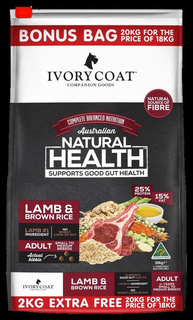 Ivory Coat Wholegrain Dry Dog Food Adult Lamb & Brown Rice - Woonona Petfood & Produce