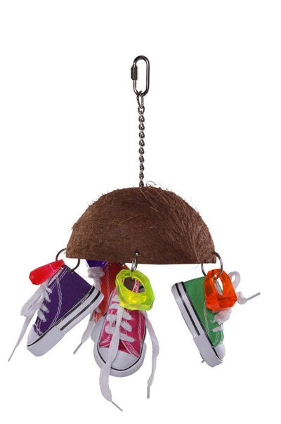 Kazoo Bird Toy Spilt Cocconut Shell With Sneakers Medium - Woonona Petfood & Produce