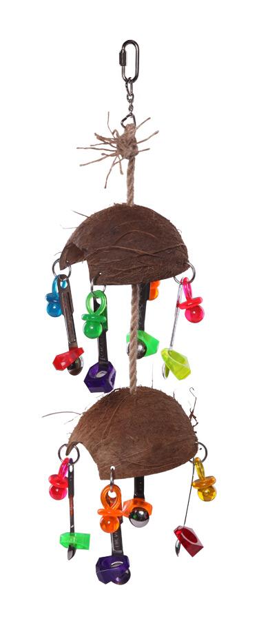 Kazoo Bird Toy Spilt Coconut With Toys And Spoons Large - Woonona Petfood & Produce