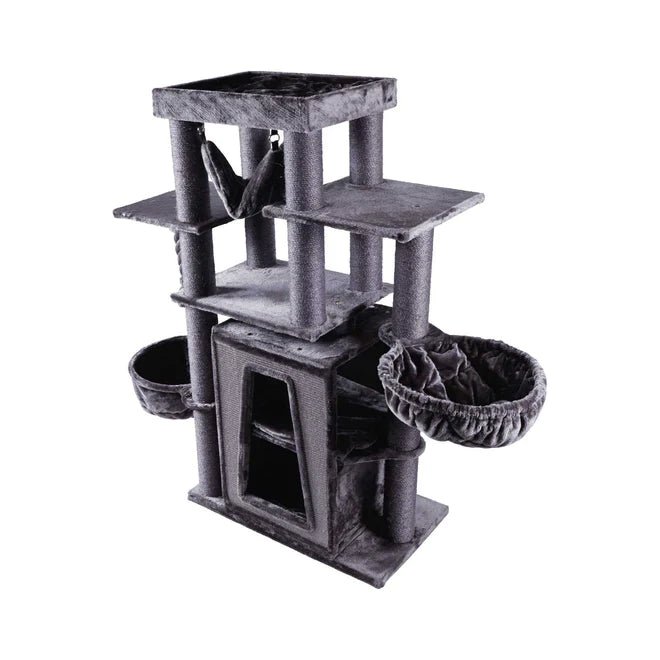 Kazoo Cat Scratch Post Kitty Tall Cubby Playground Charcoal - Woonona Petfood & Produce