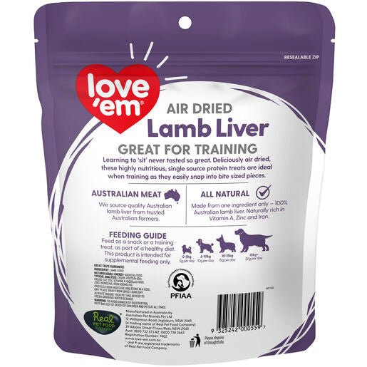 Love Em Air Dried Lamb Liver Dog Treats 200g - Woonona Petfood & Produce