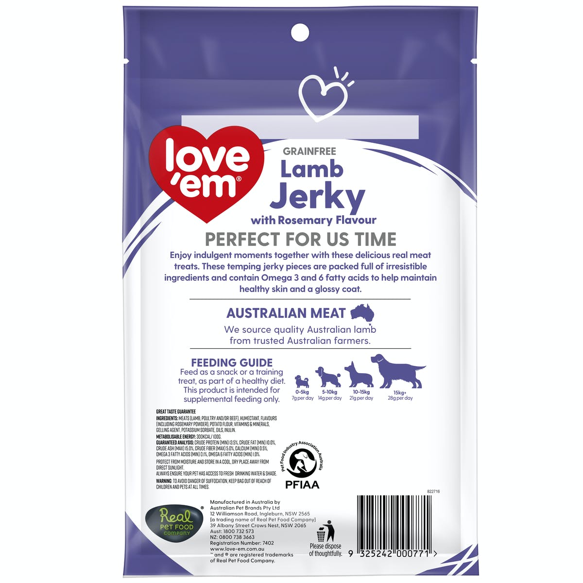 Love Em Lamb & Rosemary Jerky 200g - Woonona Petfood & Produce