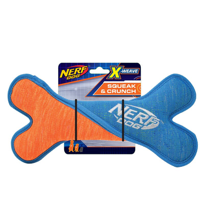 Nerf Dog X Weave Squeak Twist Bone Blue/Orange 24cm - Woonona Petfood & Produce