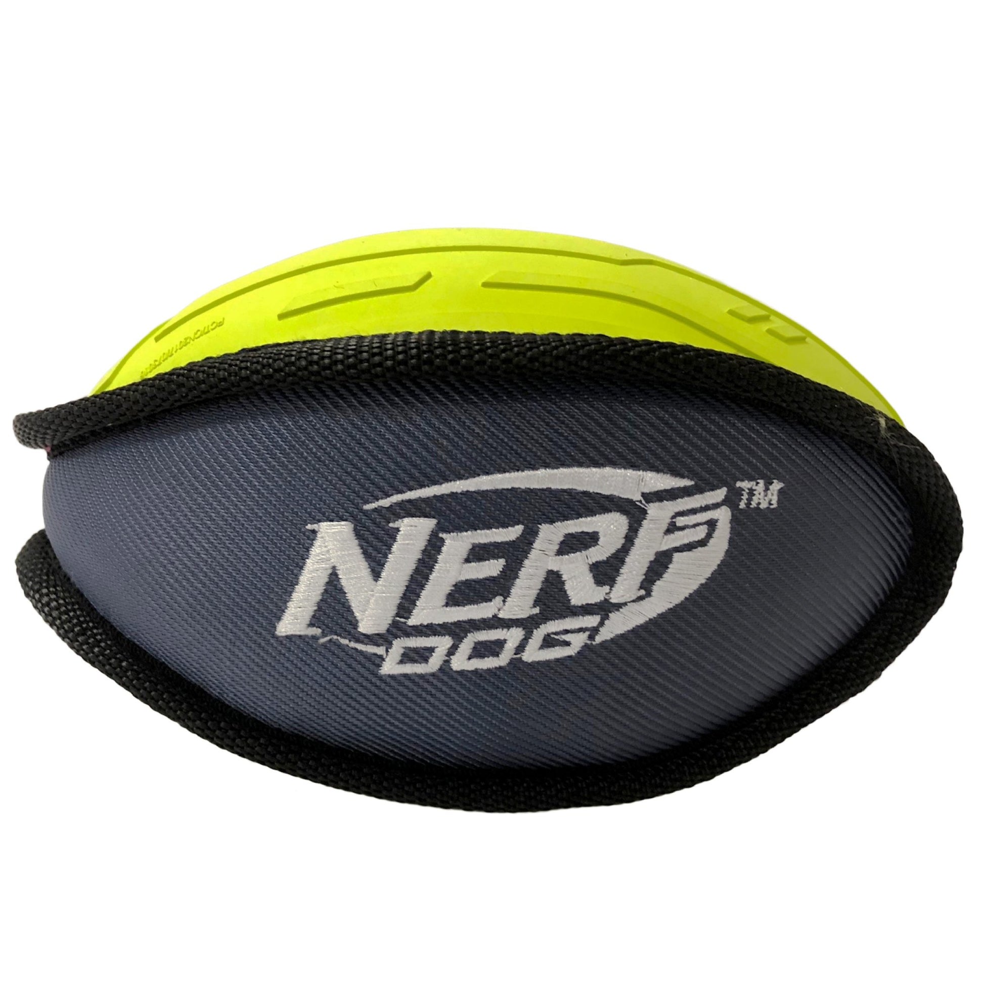 Nerf Tuff Rubber Nylon Plush Football - Green/Grey - Woonona Petfood & Produce