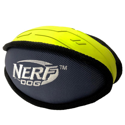Nerf Tuff Rubber Nylon Plush Football - Green/Grey - Woonona Petfood & Produce