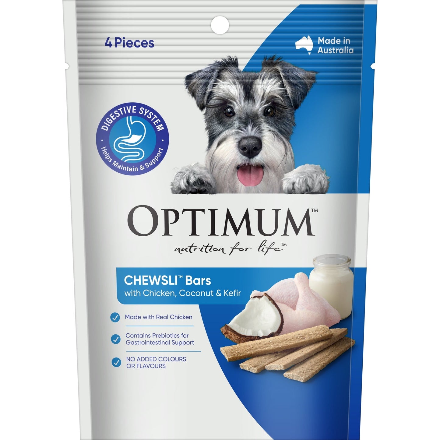 Optimum Dog Treat Chewsli Bars Chicken, Coconut & Kefir 4 Pieces - Woonona Petfood & Produce