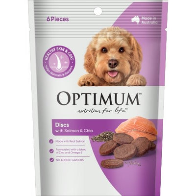 Optimum Dog Treat Discs with Salmon & Chia Seed 6 Pieces - Woonona Petfood & Produce