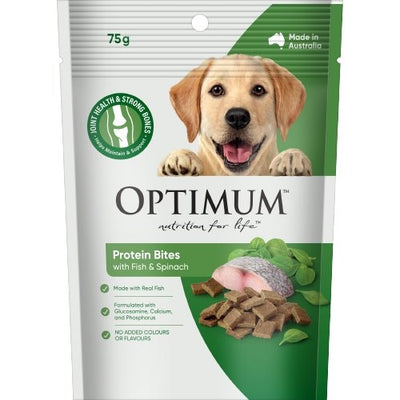 Optimum Dog Treat Protein Bites with Fish & Spinach 75g - Woonona Petfood & Produce
