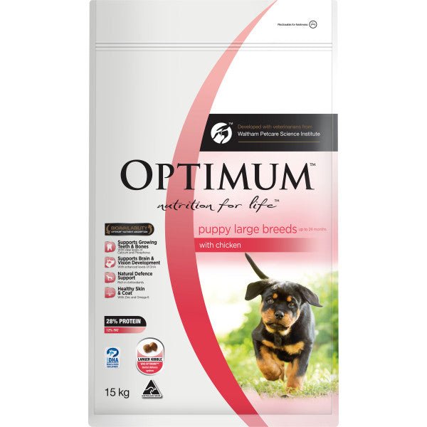 Optimum Dry Dog Food Puppy Large Breed Chicken Rice and Vegetables 15kg - Woonona Petfood & Produce
