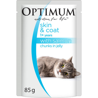 Optimum Wet Cat Food Adult Skin & Coat Chunks in Jelly Salmon 85g - Woonona Petfood & Produce
