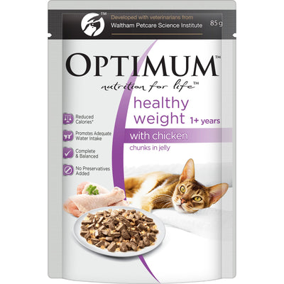 Optimum Wet Cat Food Healthy Weight Chunks in Jelly Chicken 85g - Woonona Petfood & Produce