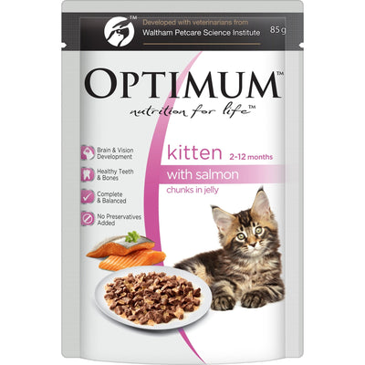 Optimum Wet Cat Food Kitten with Salmon Chunks in Jelly 12x85g - Woonona Petfood & Produce