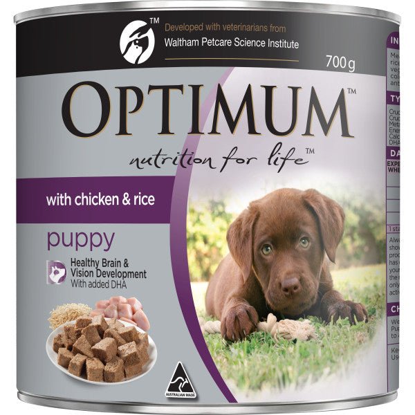 Optimum Wet Puppy Food Chicken & Rice 12x700g - Woonona Petfood & Produce