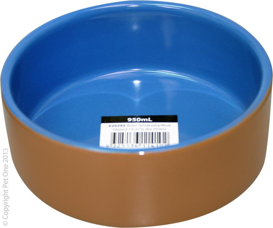 Pet One Bowl Terracotta Blue - Woonona Petfood & Produce