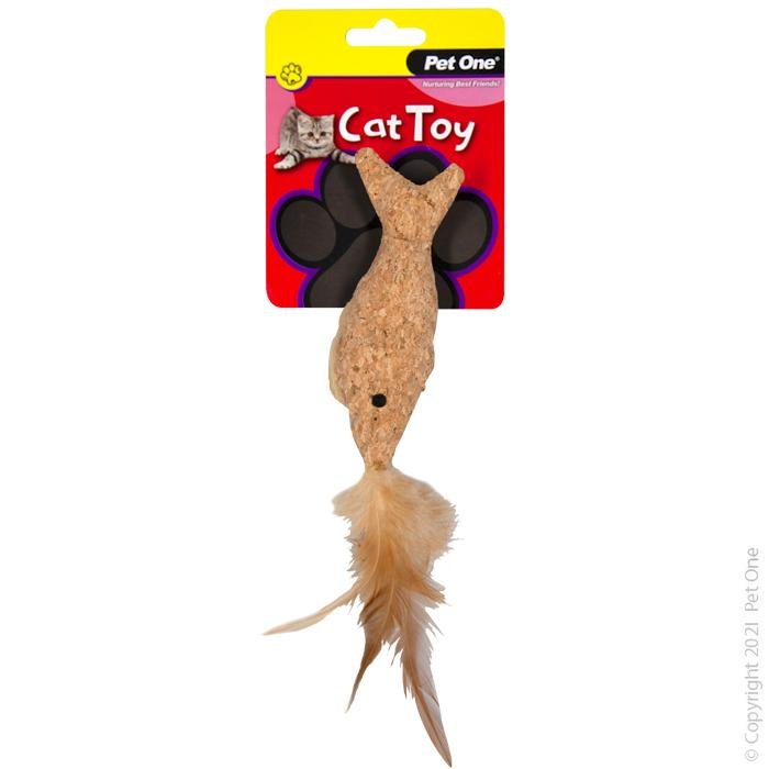 Pet One Cat Toy Cork Fish with Feather 14cm - Woonona Petfood & Produce