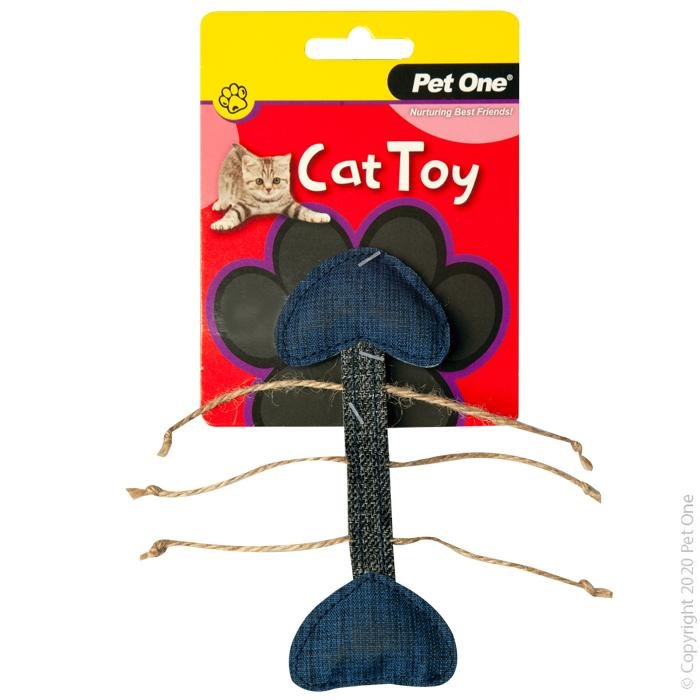 Pet One Cat Toy Fish Skeleton Grey Blue 14.5cm - Woonona Petfood & Produce