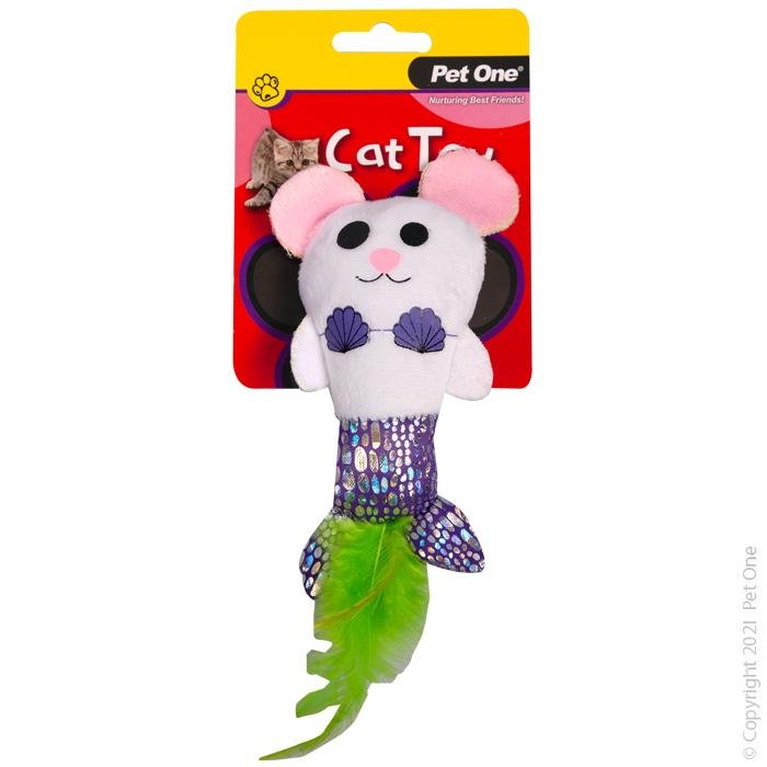Pet One Cat Toy Plush Mermouse with Feather 14cm - Woonona Petfood & Produce