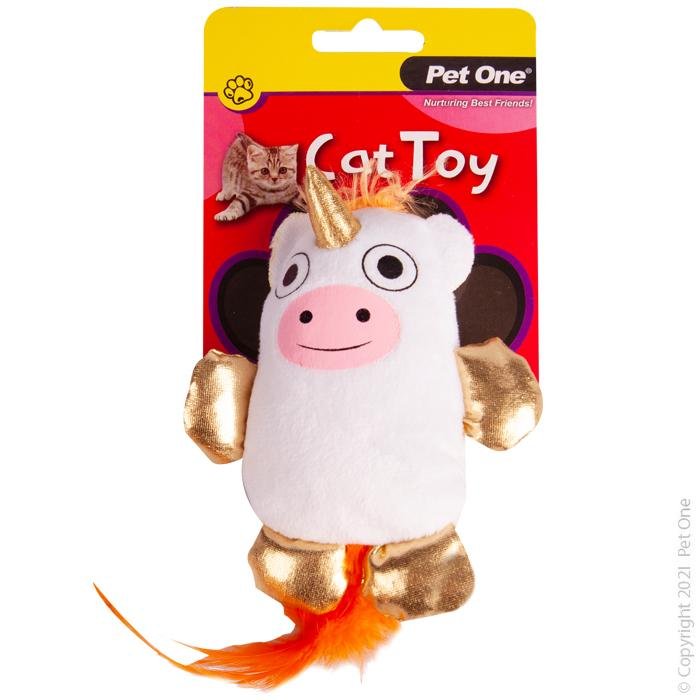 Pet One Cat Toy Plush MooNicorn with Feather 10.5cm - Woonona Petfood & Produce