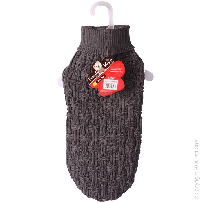 Pet One Dog Coat Komfy Knit Jumper Icelandic Dark Charcoal - Woonona Petfood & Produce