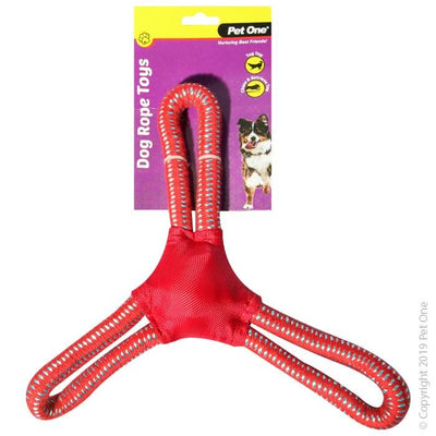 Pet One Dog Toy 3 Way Tug Rope Red/Blue 33cm - Woonona Petfood & Produce