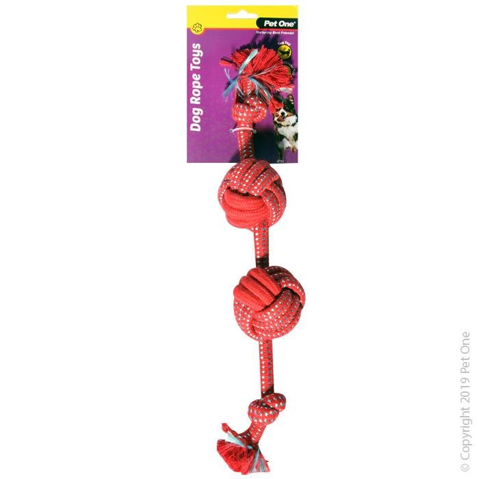 Pet One Dog Toy Rope With 2 Rope Ball Red/Blue 40cm - Woonona Petfood & Produce