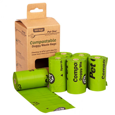 Pet One Doggy Waste Bags Compostable 6 Rolls X 20 Bags Per Roll - Woonona Petfood & Produce