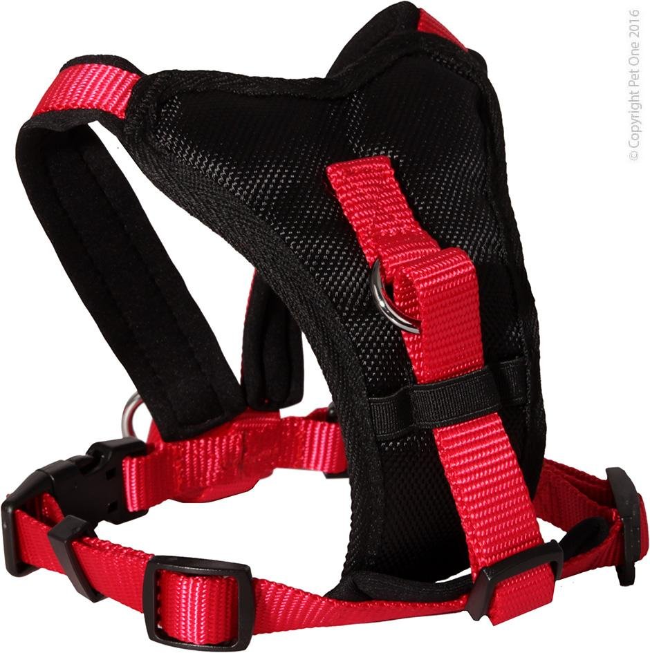 Pet One Harness Comfy Padded 15mm Black/Red - Woonona Petfood & Produce