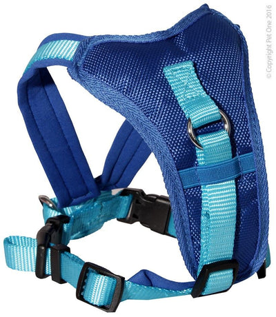 Pet One Harness Comfy Padded 15mm Light Blue/Dark Blue - Woonona Petfood & Produce