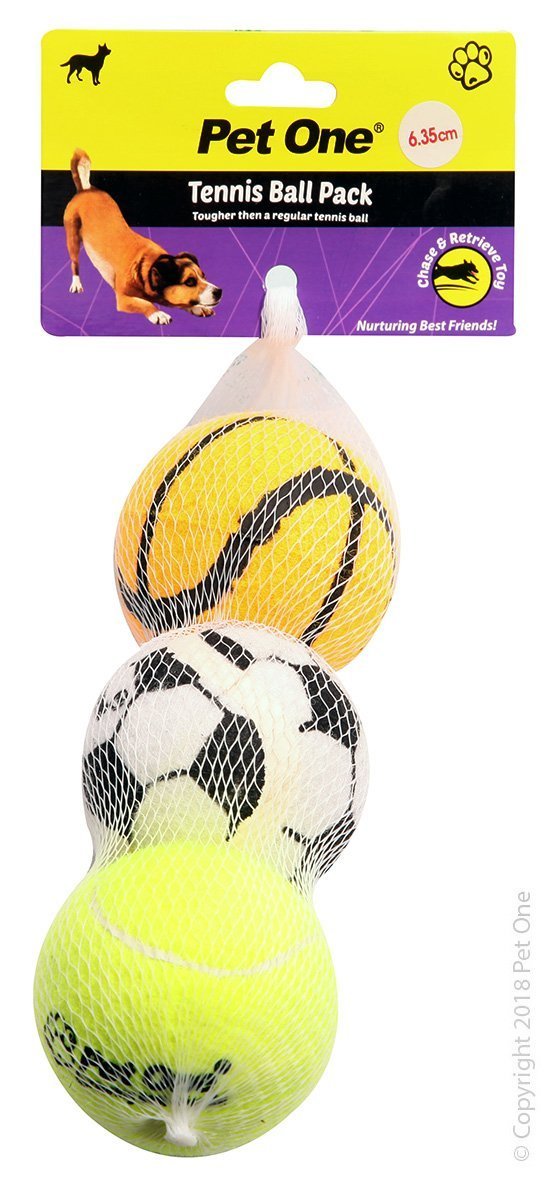 Pet One Tennis Ball 3 Pack With Print - Woonona Petfood & Produce