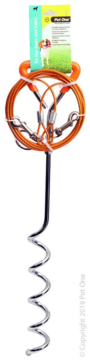 Pet One Tie Out Stake With Cable 3m X 3mm - Woonona Petfood & Produce
