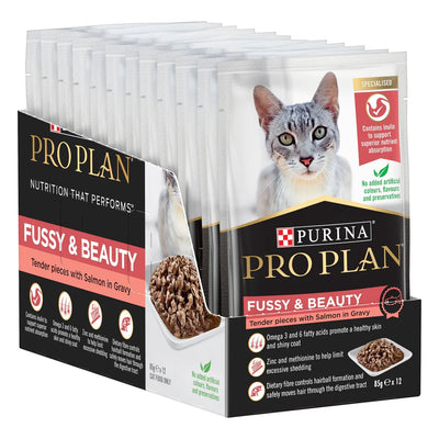 Pro Plan Cat Wet Pouches Fussy & Beauty Salmon 12x85g - Woonona Petfood & Produce