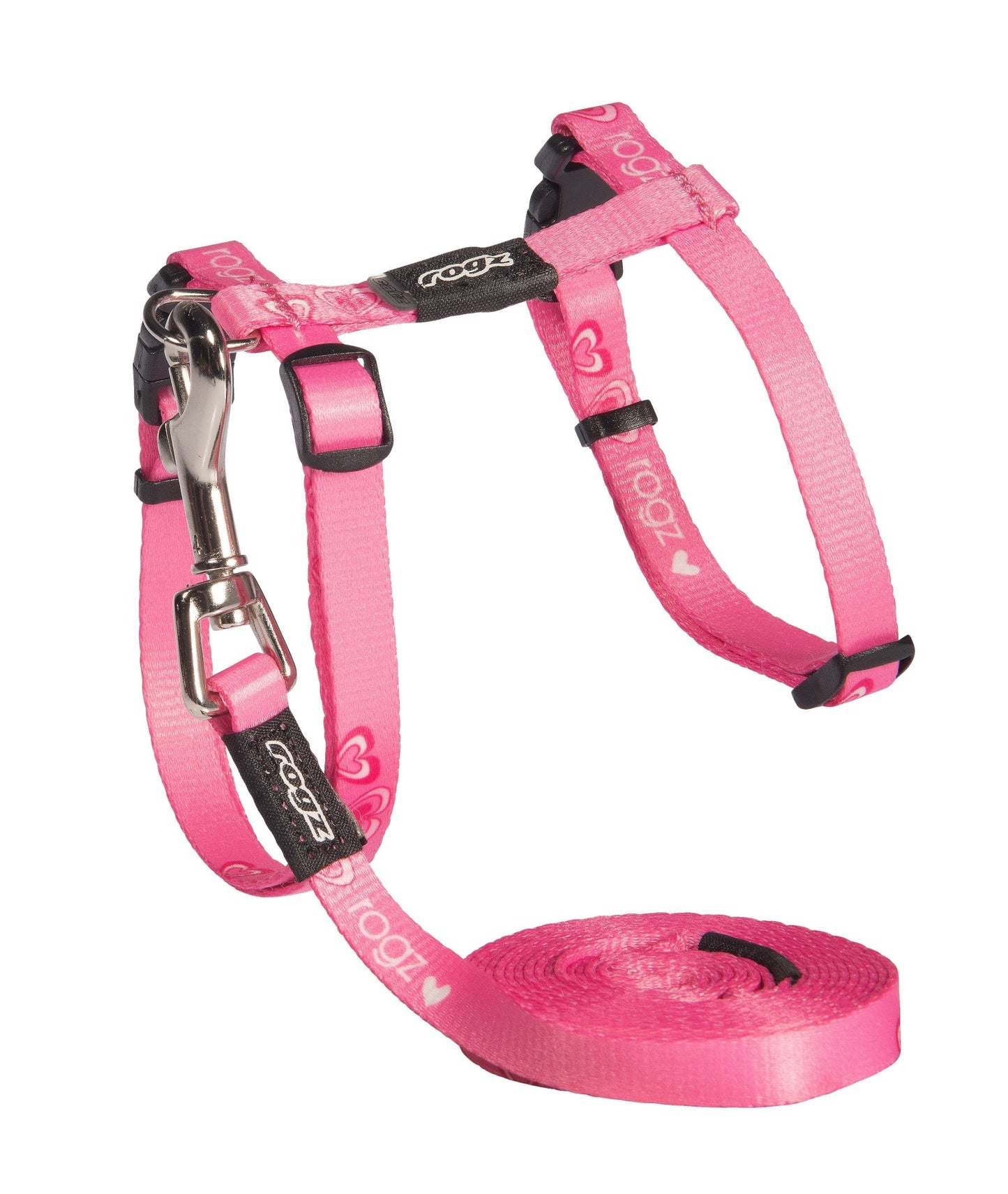 Rogz Kiddycat Harness & Lead Set Pink Hearts 11mm - Woonona Petfood & Produce