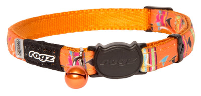 Rogz Neocat Safelock Collar Orange Candy Stripe 11mm - Woonona Petfood & Produce