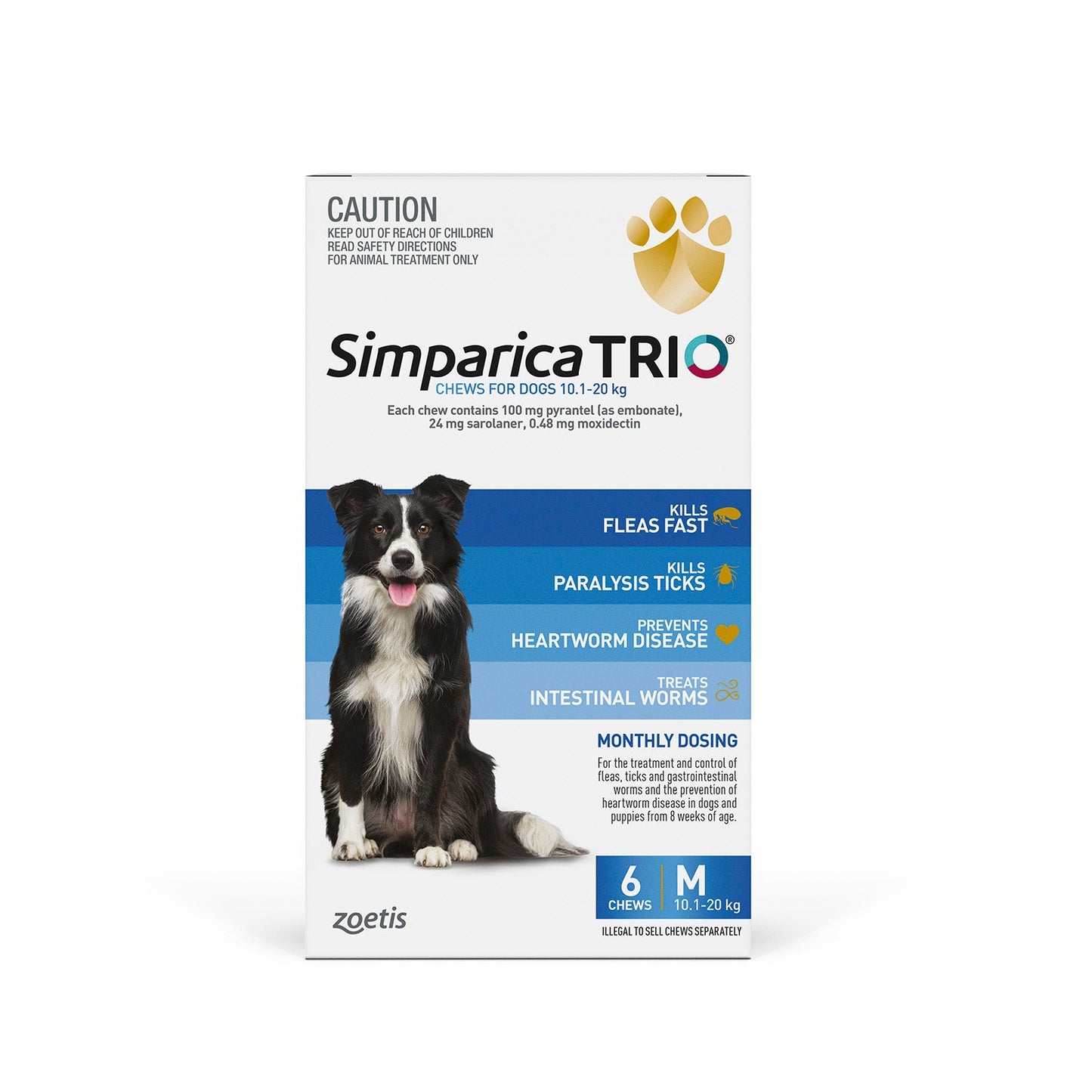 Simparica Trio 10.1kg - 20kg Dog Flea, Tick & Worm Chew - Woonona Petfood & Produce