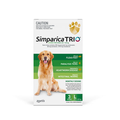 Simparica Trio 20.1kg - 40kg Dog Flea, Tick & Worm Chew - Woonona Petfood & Produce