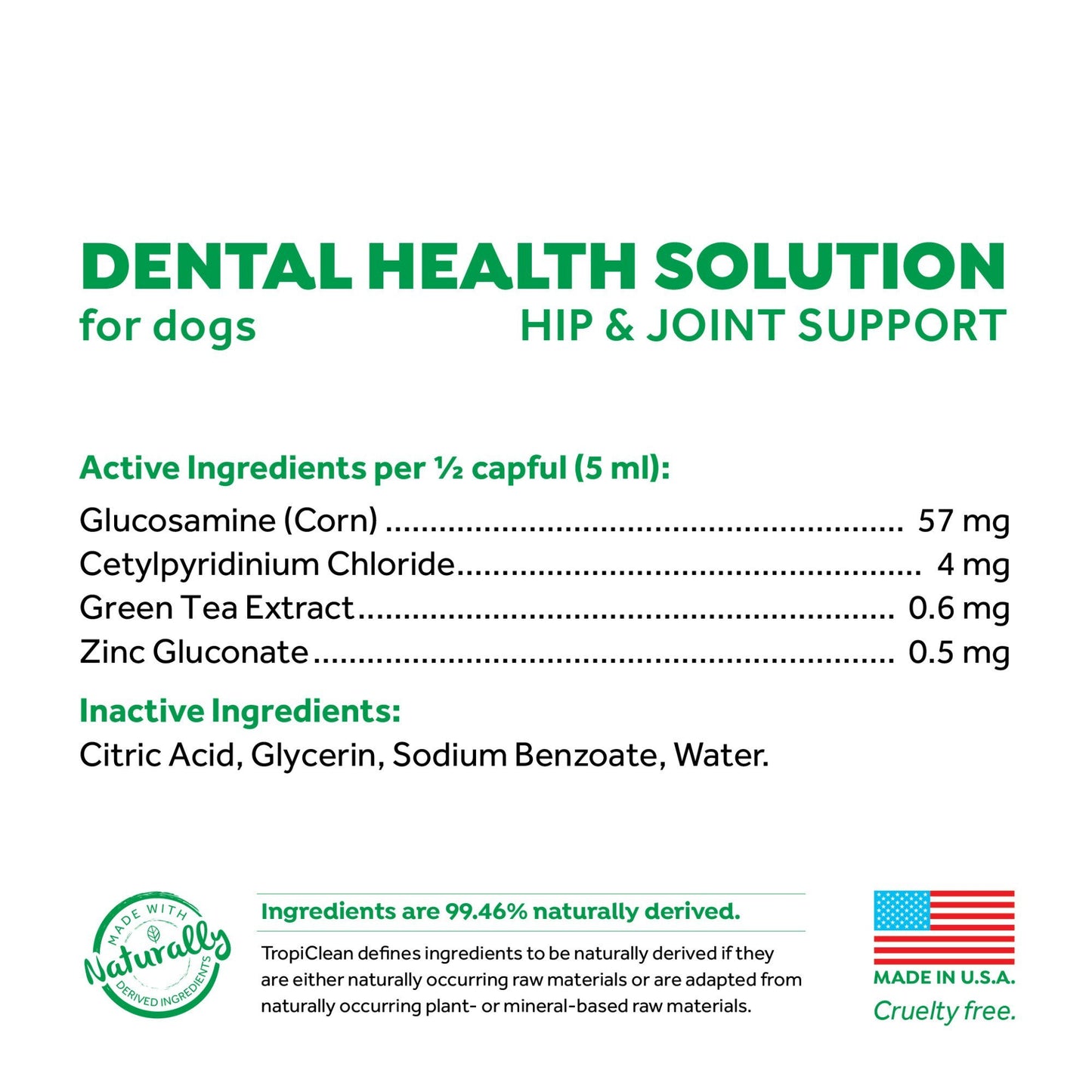 Tropiclean Fresh Breath Dental Health Solution + Hip & Joint 473ml - Woonona Petfood & Produce