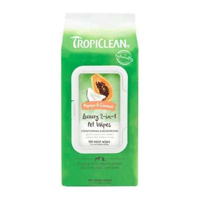 Tropiclean Papaya and Coconut Luxury 2 in1 Pet Wipes 100 Pack - Woonona Petfood & Produce