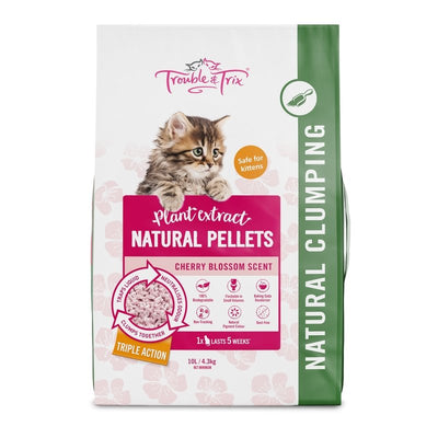 Trouble and Trix Cat Litter Natural Pellets Cherry Blossom Scent 10L - Woonona Petfood & Produce