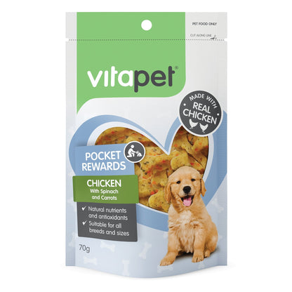 Vitapet Pocket Trainers Chicken With Spinach & Carrot 70g - Woonona Petfood & Produce