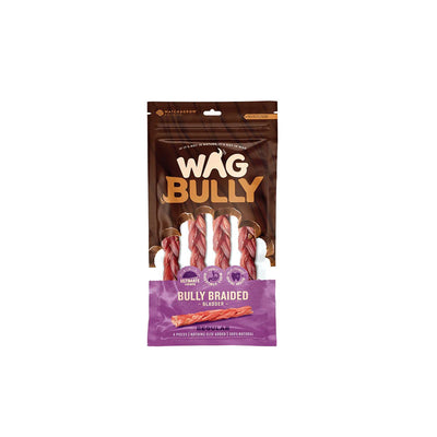 WAG Bully Stick Braided Regular 4 pack - Woonona Petfood & Produce