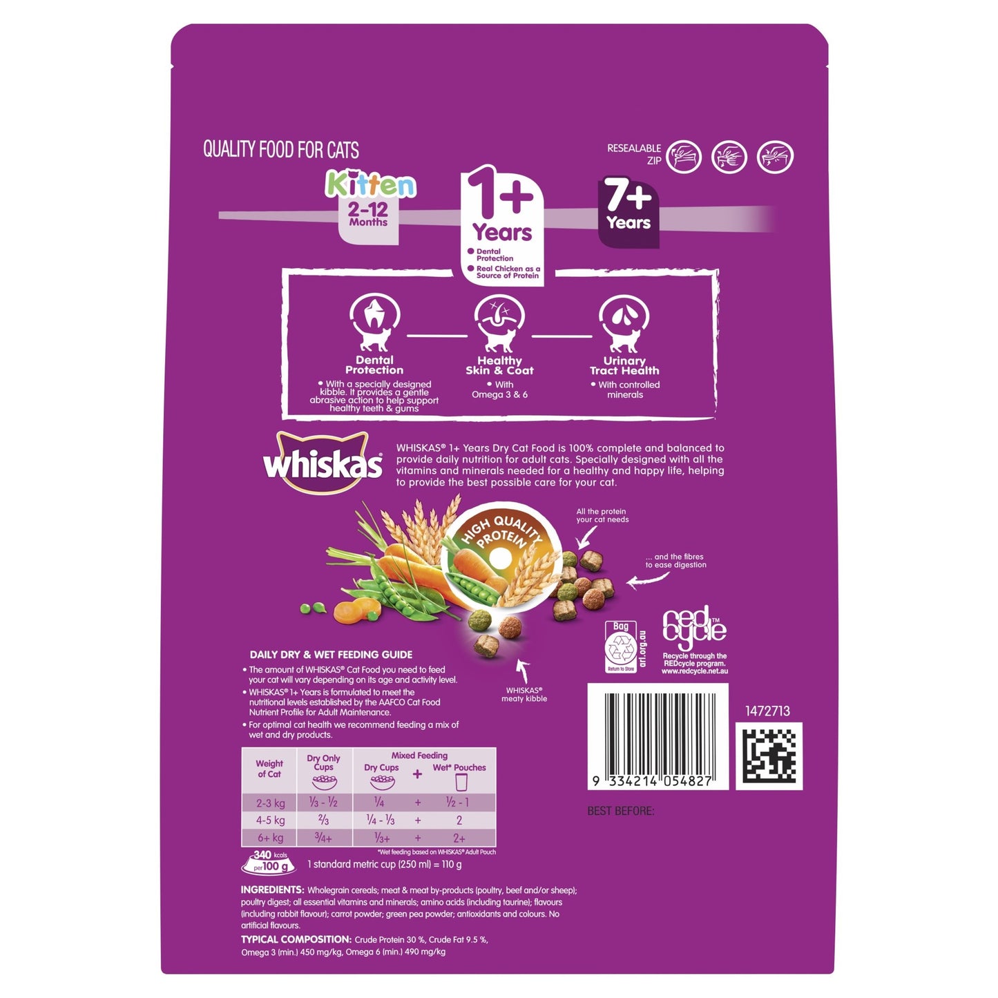 Whiskas Dry Cat Food Adult Chicken & Rabbit 800g - Woonona Petfood & Produce