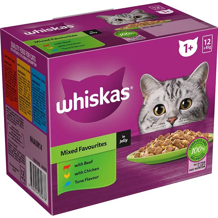 Whiskas Wet Cat Food 12x85g Favourites in Jelly - Woonona Petfood & Produce