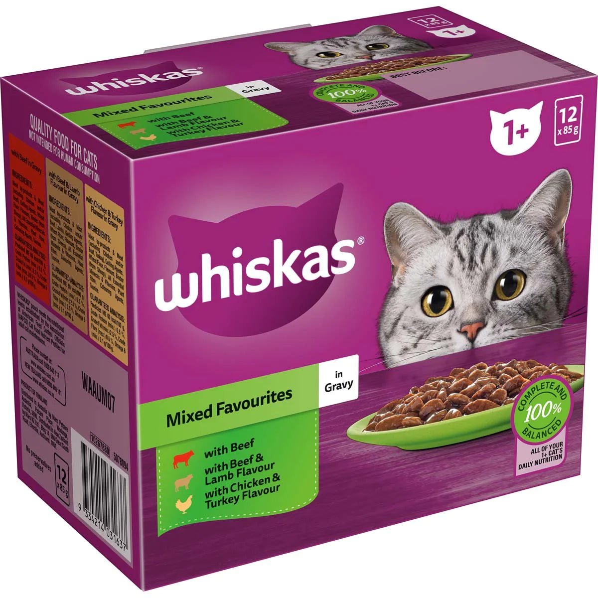 Whiskas Wet Cat Food Mixed Favorites in Gravy 12x85g - Woonona Petfood & Produce